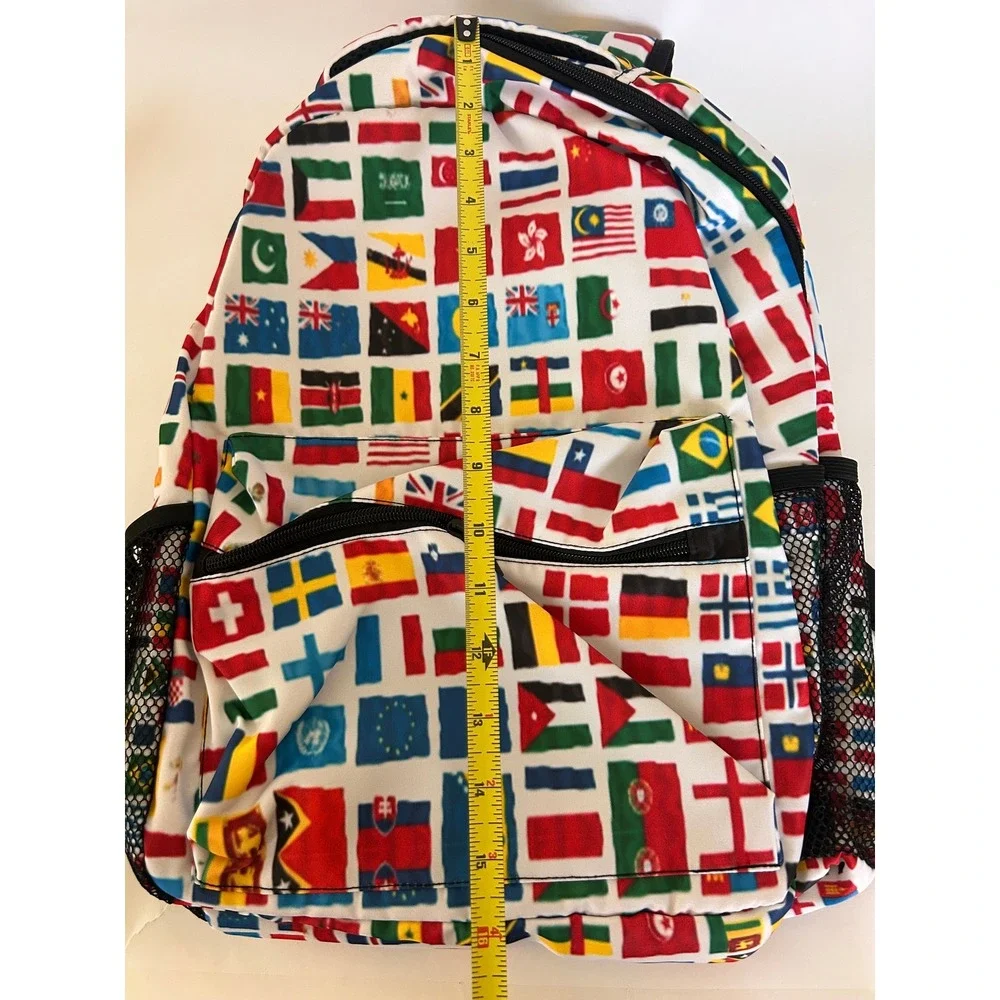 NWT World Flags Backpack Back to School International College Zipper Side Mesh
